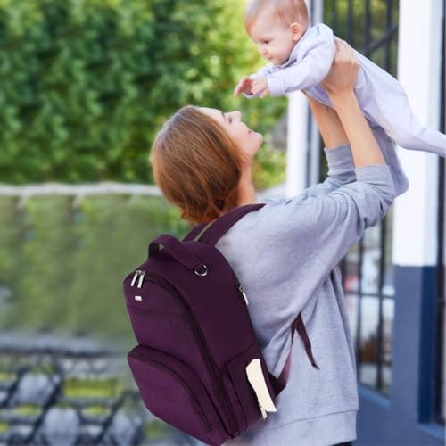 Multifunction Diaper Bag Backpack, Large Capacity, Water Proof, Stylish Maternity Bag, Purple