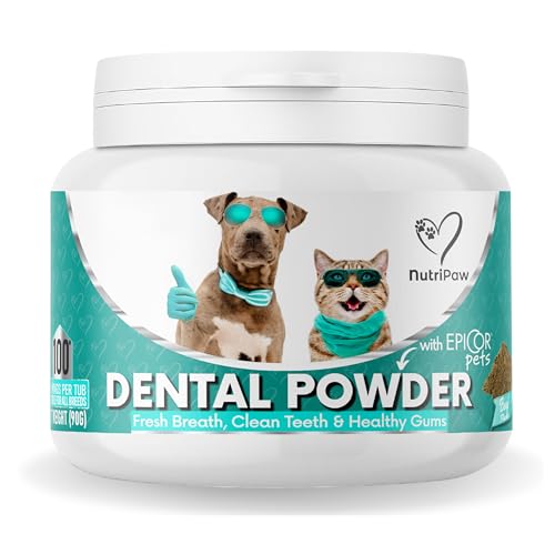 NutriPaw Dental Powder For Dogs & Cats - Clean Teeth Healthy Gums & Fresh Breath - Manage Plaque & Tartar Build-Up - Fuss-Free - No Brushing Needed - Lasts Up To 6 Months