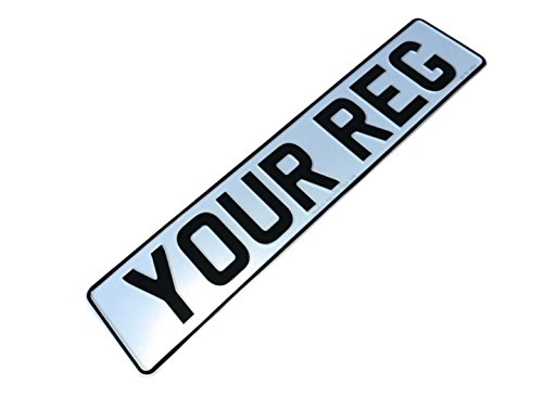 Car FRONT ONLY Metal Aluminium Number Plate Embossed Pressed BLACK FONT