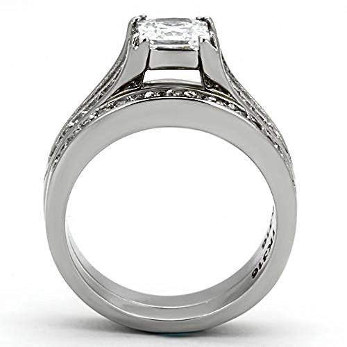 Marimor Jewelry 2.10 Carat Princess Cut Zirconia Stainless Steel Wedding Ring Set Women's Size 5-114