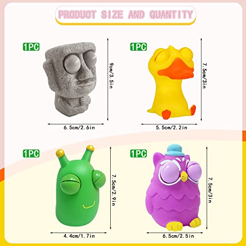 Squishy Squeeze 4 Stück - Popping Eyes Squeeze Toys, Stressbälle, Anti Stress Spielzeug für Erwachsene und Kinder