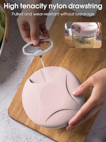 Vegetable Chopper 900ml - Multi-Function Manual Food Processor - Hand-Pull Design with Handle & Lid - Slicer, Dicer & Blender for Onion, Garlic, Peppers, Fruits, Nuts, Herbs (Pink) - Image 5