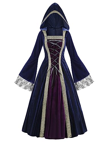MaxToonrain Costume Médiéval pour Femmes - Robe de la Renaissance Bordeaux, Vintage, Gothique, Velours - Robes Victoriennes - Costumes de Livre du Monde pour Halloween