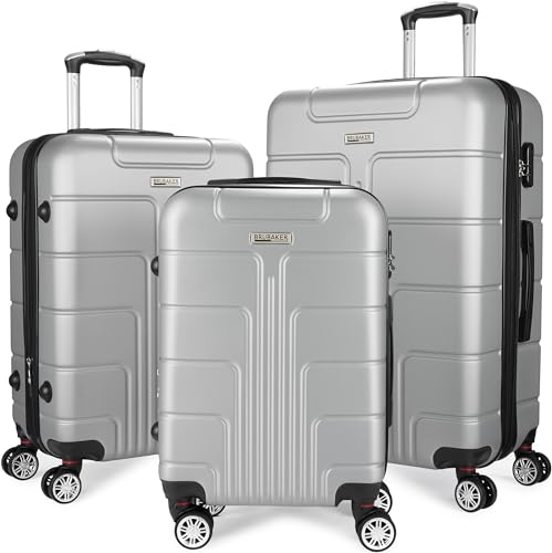 BRUBAKER Hartschalen Kofferset Miami - Erweiterbare Koffer mit Zahlenschloss, 4 Rollen und Tragegriffen - 3 teiliges Reisekoffer Set inklusive Handgepäck - ABS Rollkoffer (M, L, XL - Silber)