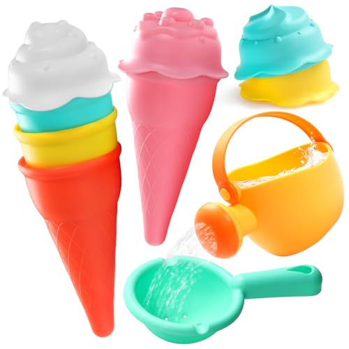 Baby Bath Toys for Kids Ages 1-3 6 PCS Ice Cream Toddler Bath Toys Mold Free Bathtub Beach Sand Pool Water Toys for 1 2 3 4 5 6 Years Old Girls Boys Gifts