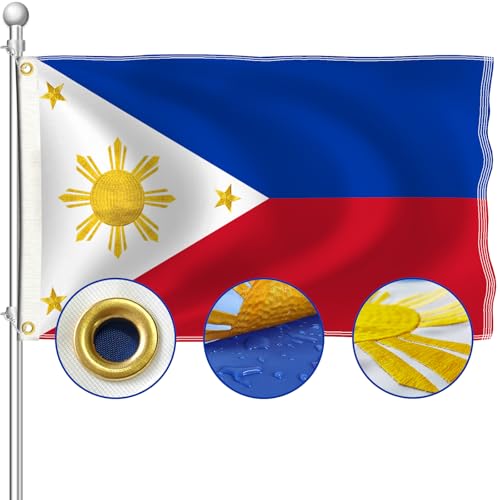 BENIX Philippines Flag 3x5ft, Durable 210D Nylon Filipino Flag for Outdoor Display, Vivid Colors, Fade-Resistant, Heavy-Duty with Brass Grommets