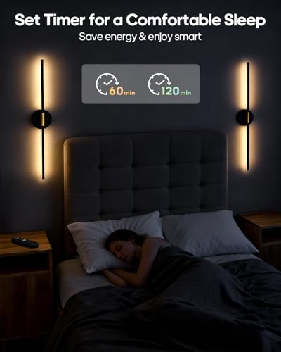 Image of GOODEA Peel and Stick Wall Sconces, Battery Operated Wall Sconces Set of 2 | 28.3 inch LED 3000K Rechargeable & Dimmable Wall Lights with Remote for Hallway, Stairway, Bedroom, Living Room