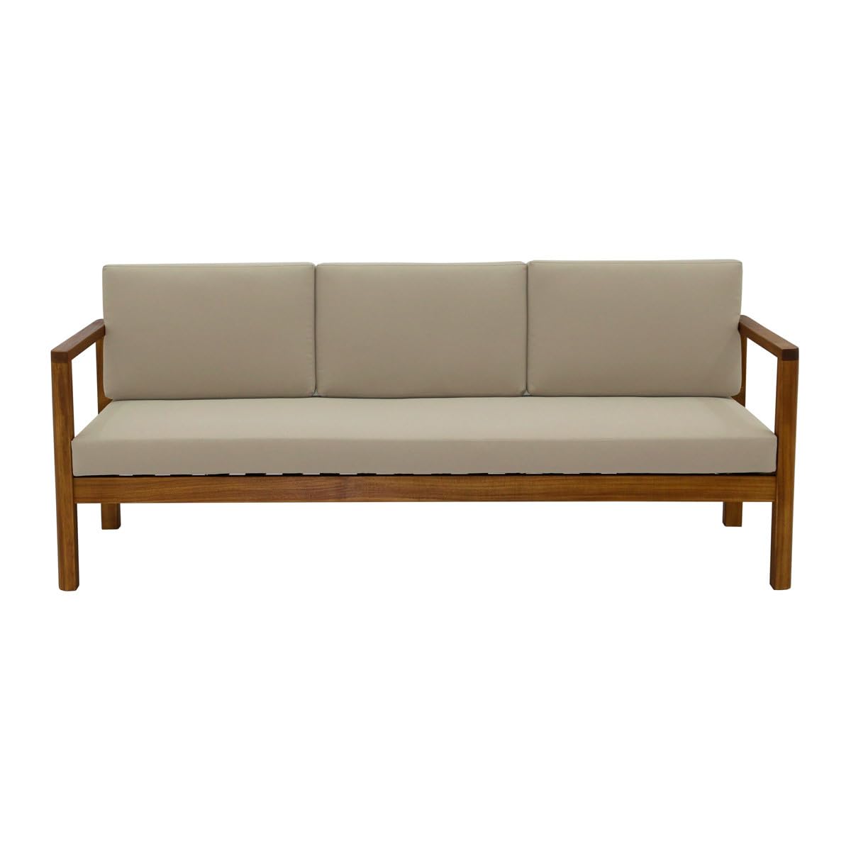 Miliboo Canapé de Jardin 3 Places en Bois Massif et Coussins déhoussables Taupe L190 cm AKIS
