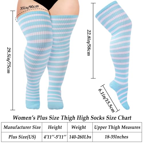 Image of Moon Wood Plus Size Thigh High Socks for Women Knit Cotton Extra Long Striped Over the Knee High Socks Leg Warmers