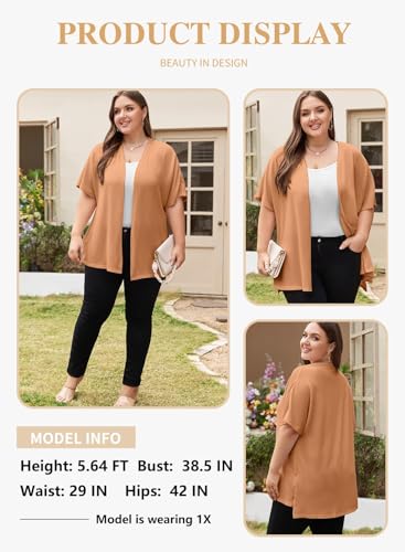 Image of Eytino Women Plus Size Lightweight Cardigan Half Sleeve Ribbed Knit Kimono Cardigans Tops(1X-5X)