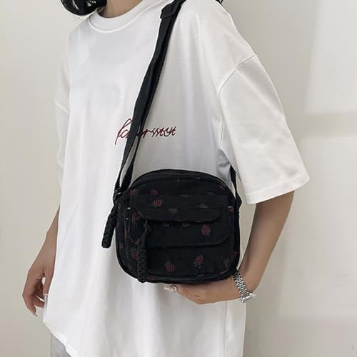 Image of Cute Strawberry Purse for Women Strawberry Bag Corduroy Tote Bag for Women Messenger Bag Cute Crossbody Bags Handbags
