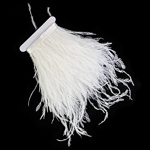 2.75 m 10-15 cm Bianco naturale piume di struzzo tinte frangia per fai da te, cucito, artigianato, costumi, decorazione