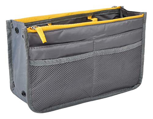 Vercord Purse Organizer Insert for Handbags Bag Organizers Inside Tote Pocketbook Women Nurse Nylon 13 Pockets Grey Small