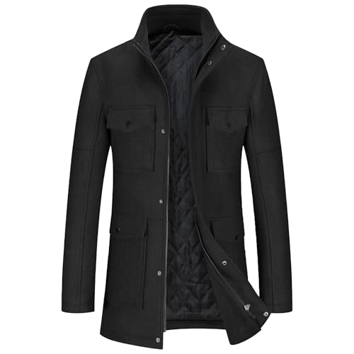 Manteau trench épais décontracté pour homme ajusté noir