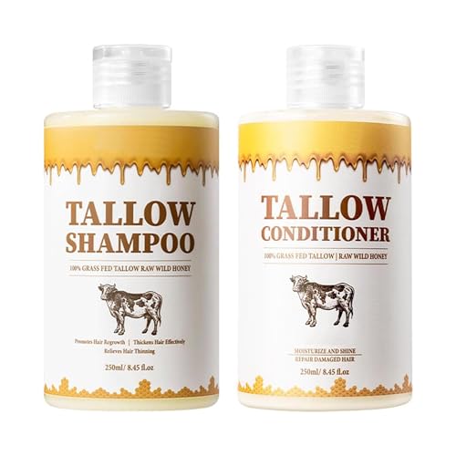 Image of Beef Tallow Shampoo And Conditioner Set, Natural Tallow Hair Care Kit, Smooths & Repairs Damaged Hair Split Ends, Detangles Softens for Men and Women 250ml (1, A+B)