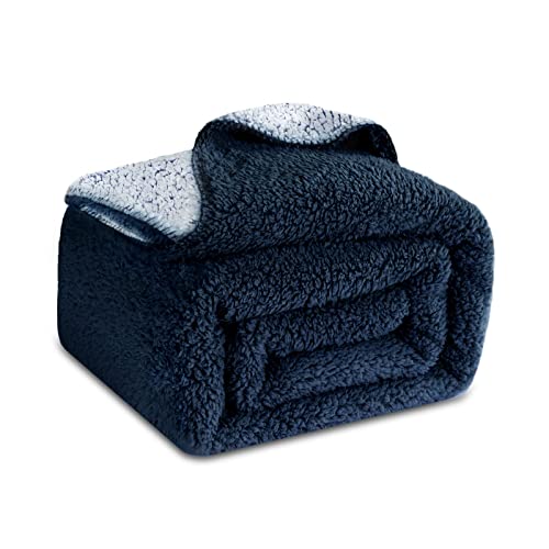LAGHCAT Sherpa Thick Blanket, Double Side Sherpa Fleece Blanket, Cozy Warm Sherpa Throw Blanket in The Whole Winter. Fuzzy Fluffy Soft Twin Size Navy Blue Blanket Suitable for Couch Bed(60
