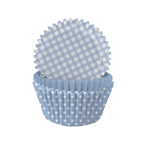 Anniversary House Pastel Blue Gingham and Polka Mix Cupcake Cases, 3.2 x 4.8cm (1.25 x 1.8