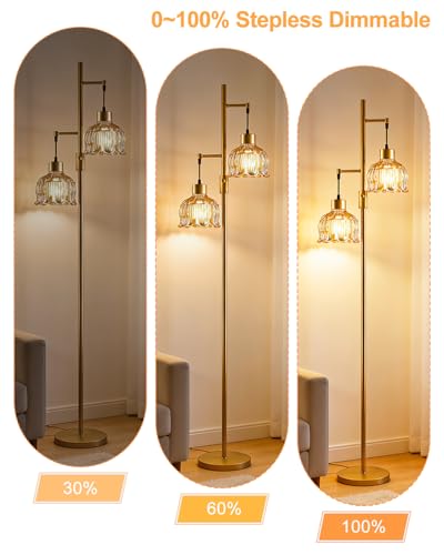 Image of Lightdot 2- Light Gold Flower Floor Lamp, 65IN Amber Glass Floor Lamps with 3000K Warm White Bulbs, Modern Standing Tall Lamp with 5Lbs Heavy Base for Living Room Bedroom Home Office Sofa Beside