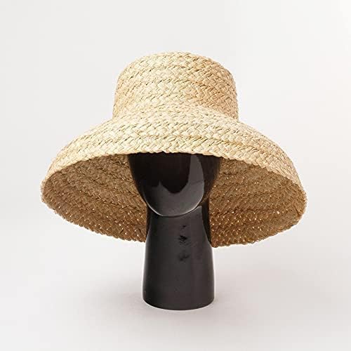 Sombreros de playa hechos a mano para mujer, estilo retro, plano, de ala grande, sombrero de paja para mujer, para exteriores, sol, playa, verano