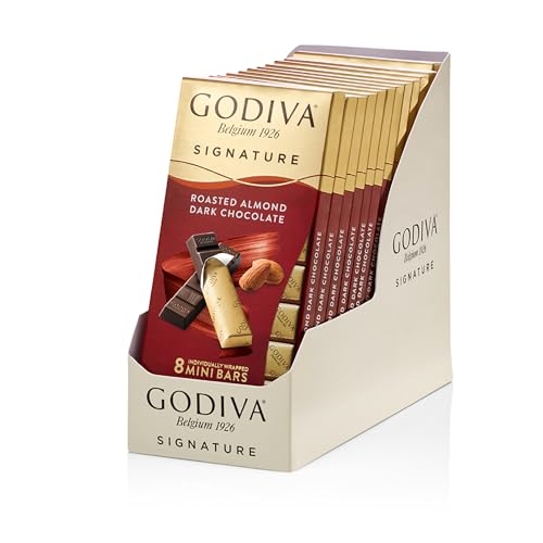 Godiva Roasted Almond Dark Chocolate Mini Bars, Individually Wrapped Snacks, Rich Dark Chocolate with Crunchy Almond Pieces, Shareable & On-the-Go Treat, 12 Ct, 8pc each