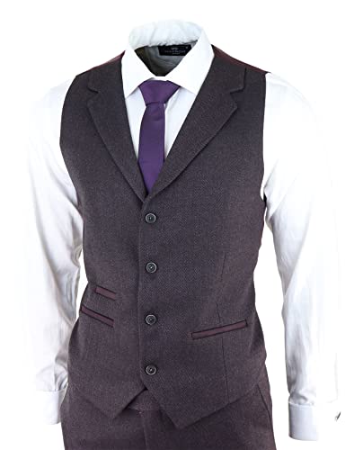 Mens Herringbone Tweed 3 Piece Suit Purple Plum Tailored 1920s Vintage Blinders3