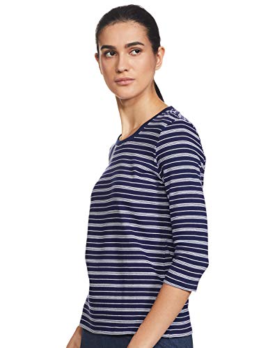 Image of Jockey 1360 Women's Super Combed Cotton Elastane Stretch Slim Fit Striped Round Neck Three Quarter Sleeve T-Shirt