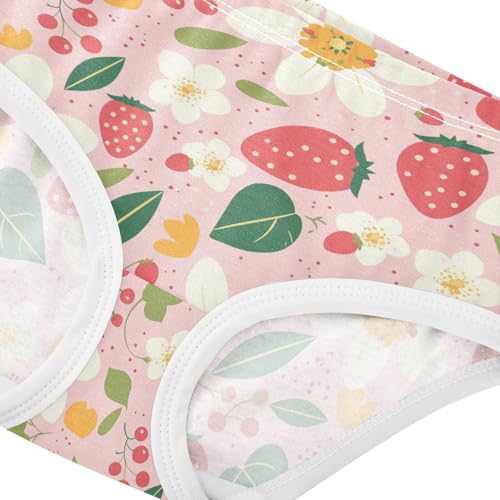 Wusikd Flowers Strawberries Girls' Underwear Cotton Dot Girls Briefs Soft Toddler Underwear 2T4