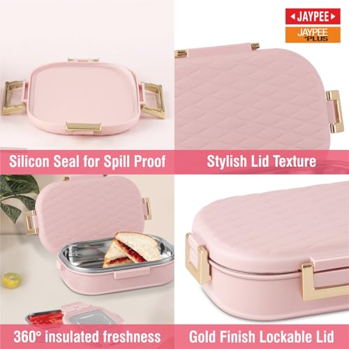 Image of JAYPEE Lux PU Insulated Stainless Steel Lunch Box for School Kids|Airtight Leakproof Lunch Box for Kids Boys & Girls |Unique Design 100% Food Grade |Lunch Box for Office use,580 ml, Pink