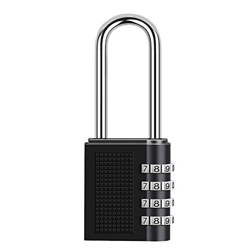 ONUEMP Combination Lock, 4 Digit Combination Padlock 2.5 Inch Hardened Steel Shackle, Black Long Shackle Padlock - 10000 Combinations, for School, Employee, Outdoor, Gym Locker, Case, Cabinet