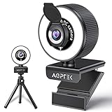1080P Streaming Webcam with Ring Light, Microphone and Privacy Cover, Fixed-Focus Computer Camera for PC Desktop, USB Web Camera for Video Conferencing/Teaching/Calling/Zoom/Skype