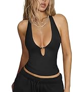 Hragc Womens Sexy Deep V Neck Halter Tops for Women Ribbed Racerback Tank Slim Fit Trendy Y2k Sum...