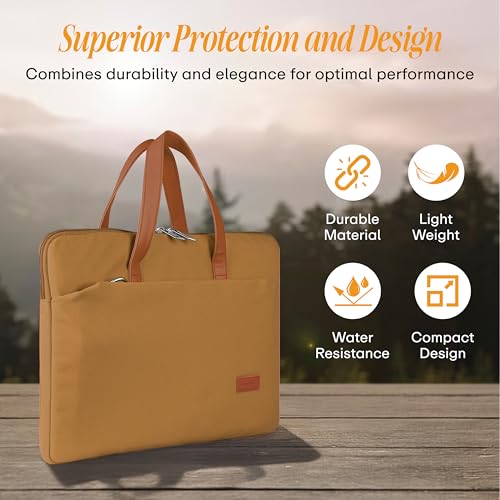 Image of Protecta Grace Office Laptop Messenger Bag for Men and Women Canvas Look Laptop Briefcase Water Repellent Padded Laptop Messenger Sleeve Bag 15.6 Inch Ideal for Office & Work in Color Khaki