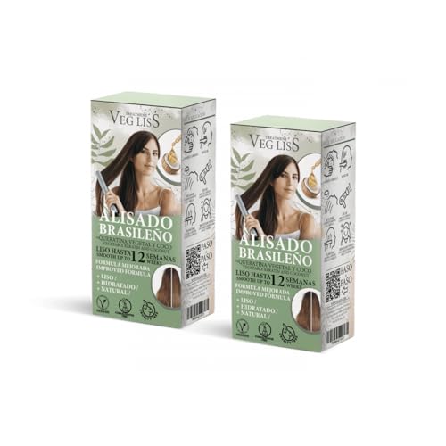 VEGLISS - Kit Alisado Brasileño en Casa con Queratina Vegetal - Champú 30 ml + Tratamiento 120 ml - Fórmula Vegana - Anti Frizz - Liso Hasta 12 Semanas - Hidrata y Controla Volumen - Pack completo