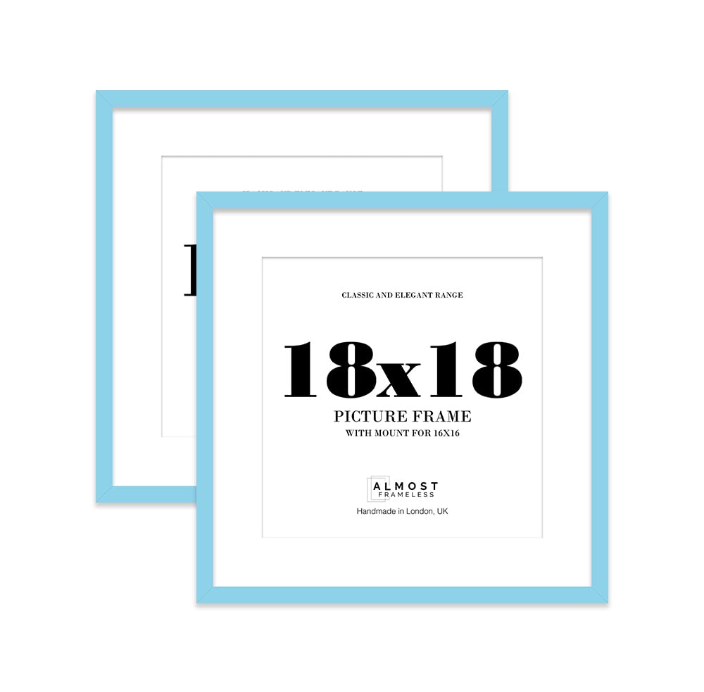 18x18 Light Blue Picture Frame with Mount for 16x16 Photos, Prints - Modern Square Wall Frame, Set of 2
