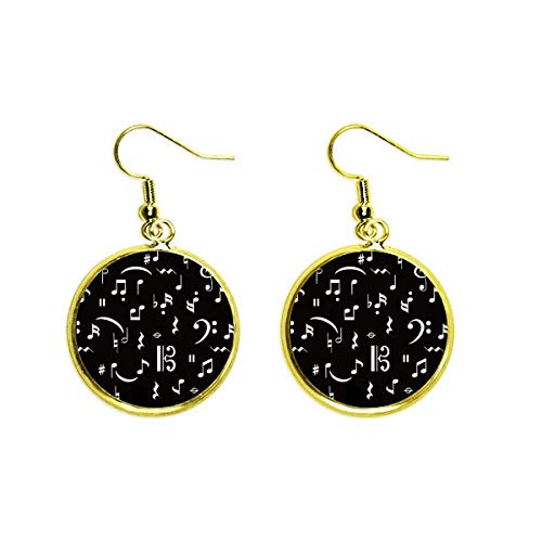 Pendientes de notas musicales dorados Blanco y Negro Music Bar colgantes mujer drop earrings