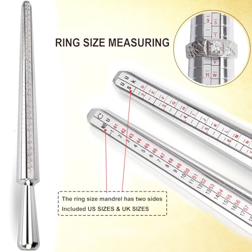 Image of Ring Sizer Measuring Tool Metal Ring Mandrel and Mallet for Ring Making Ring Size Measurer Ring Shaper to Fix Bent Rings Jewelry Sizing Reshaper Repair Kit with Hammer (12-Ring Sizer Tool)