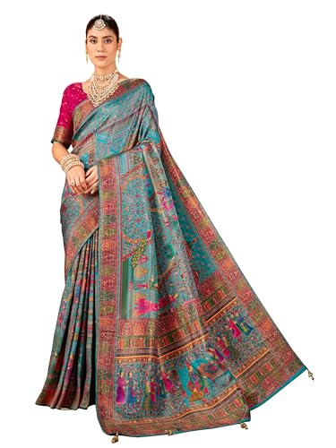 Image of Glory Sarees Women's Luxurious Dola Pure Silk Original Saree Position Print Work Madhubani Inspired Motifs Banarasi Kanjivaram Style Saree With Blouse Piece (Elegant101 Parent)