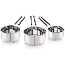 Priya Stainless Steel Induction Base Saucepan, Tea Coffee Pan, Milk Pan, Tapeli Patila, Sauce Pot Cookware With Handle Combo Set Of 3 - 750Ml, 1100Ml, 1450Ml