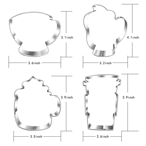 Large Coffee Cup Cookie Cutter Set-4 Piece-Coffee Mug, Hot Cocoa Mug, Lette, Teacup Cookie Fondant Biscui Cutters #TOP3