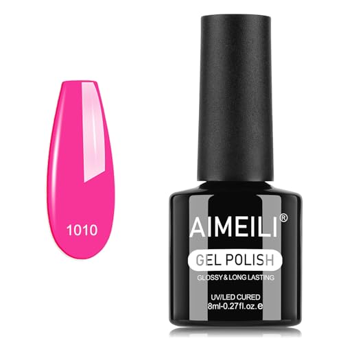 AIMEILI Esmalte Semipermanente Gel UV para Uñas Color Rosa Neón 8ml, Remoción Fácil UV/LED Soak Off Neón Rosa Pink para Manicura Nail Art Salon Home DIY, 1010