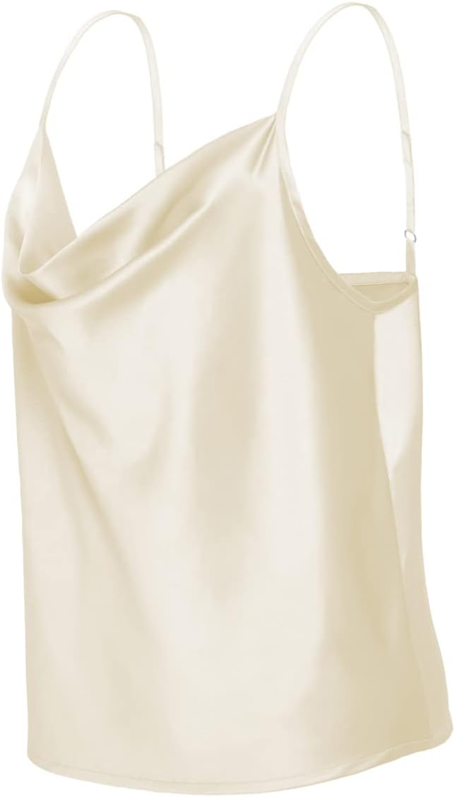 Women's Silk Satin Camisole Cowl Neck Tank Top Cami Silky Basic Tank Shirt Blouses - Image 3