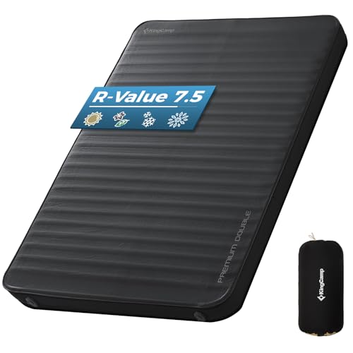 KingCamp Super Komfort Selbstaufblasende Doppelbett Campingmatratze Isomatte mit 3D-Konstruktion und Schaumstoffkern für 2 Personen 201 × 128 × 7.5 cm
