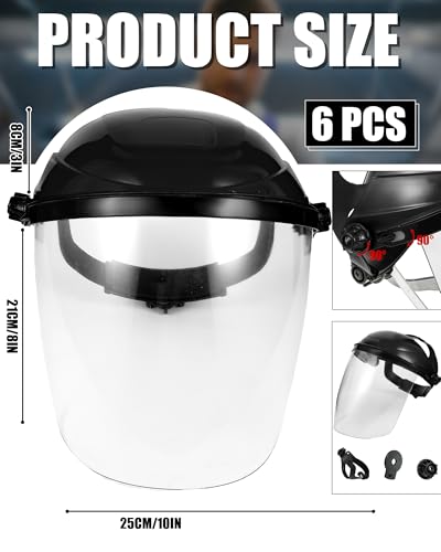 Image of Tellegloww 6 Pack Safety Face Shield, Full Impact Resistant Work | Clear Face Protection for Grinding Cutting, Adjustable Headgear, Chemical Splash Resistant, Comfortable Lightweight