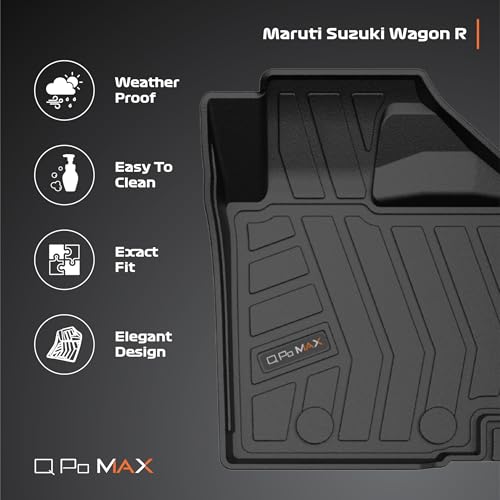 Image of Q Po Wagon R (MAX) Jan 2019 - Present ECO TPE Car Floor Mat | All Weather Mats for Wagon R (Jan 2019 - Present) (Black)