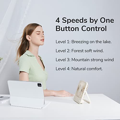 Image of JISULIFE Desk Fan Battery Rechargeable, 4500mAh 180Foldable Portable Personal Fan, 4 Speeds Adjustable Long Battery-life for Home Office Travel Outdoor Gifts for Women Men-Brown