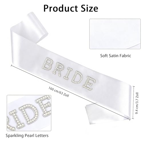 DIELOVEHUA Schärpe Braut, Frauen Bride Schärpen, Braut Schärpe Weiß mit Perlen und Strass, Junggesellenabschied Schärpen, Accessoires Frauen für Hochzeit, Bachelorette, Brautparty