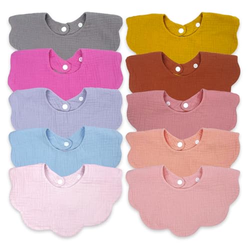Image of Baby Bibs Muslin Bibs for Baby Girl Boy for Drooling and Teething 10 Pack