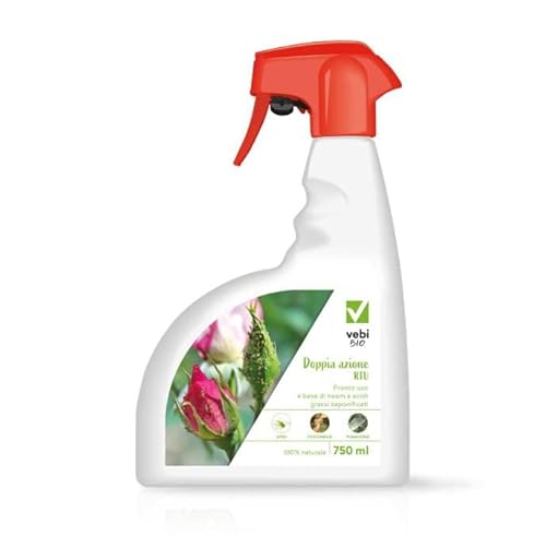 Vebi DOPPIA AZIONE RTU Rimedio Naturale Biologico con Olio Neem e Sapone Molle Protezione Piante e Orto contro Acari Coccinilia Cimici Fumaggine Pronto Uso Spray (2 FLACONI DA 750 ML)