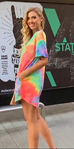 Image of MOUSYA Women Tie Dye Dress Short Sleeve T Shirt Dress Summer Casual Loose Mini Dress with Pockets