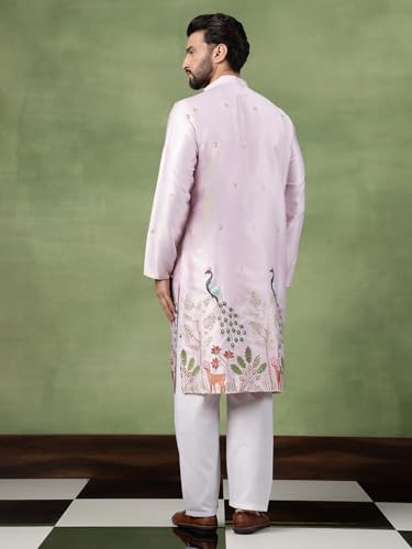 Image of SOJANYA (Since 1958 Men's Cotton Silk Flora & Fauna Embroidered Long Kurta